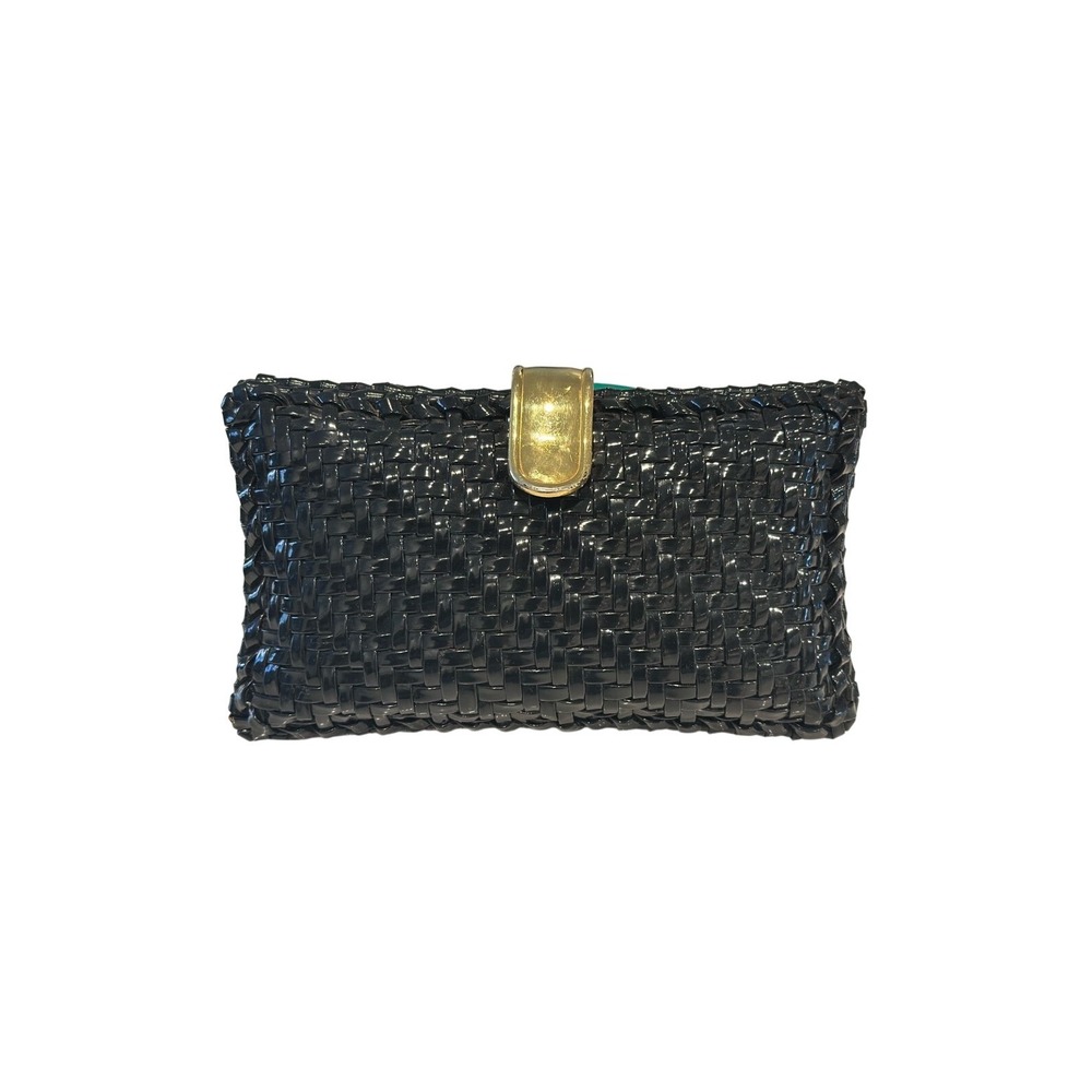 Ronora Hong Kong Vintage Black Woven Clutch Evening Bag Gold Clasp